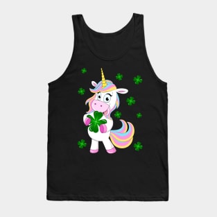 St. Patrick's Day Lucky Unicorn Holding a Four Leaf Clover Tank Top